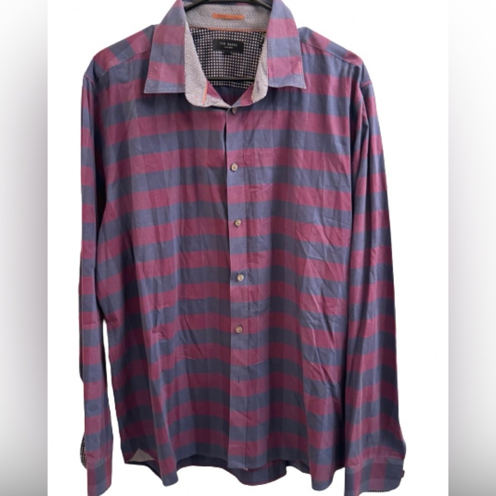 Men’s Ted Baker London Purple Plaid Size 7 Button Down 17.5 Collar